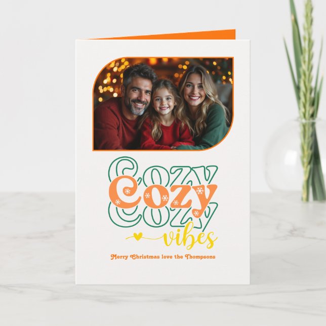 Citrus Cheer Cozy Vibes Retro Christmas Photo Holiday Card (Front)