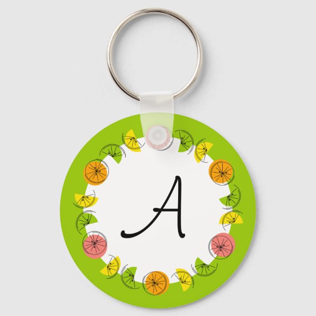 Citrus Circle Green Monogram  double-sided Keychain (Front)