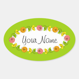 Citrus Circle Green Name sticker round