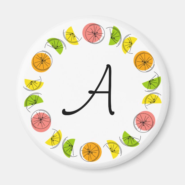 Citrus Circle Monogram magnet round (Front)