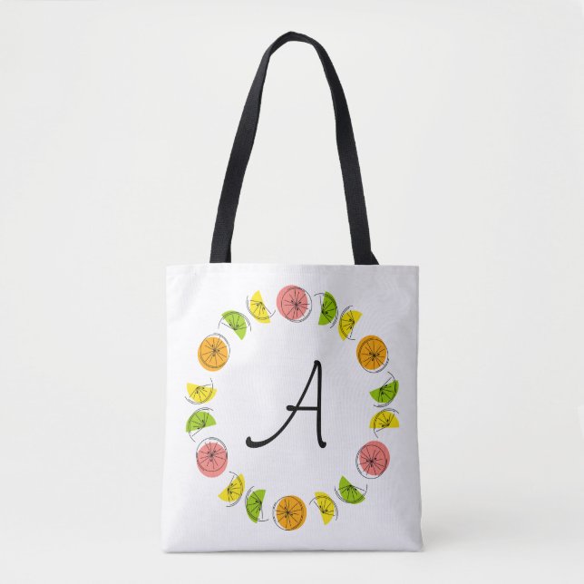 Citrus Circle Monogram pink back all over tote Bag (Front)
