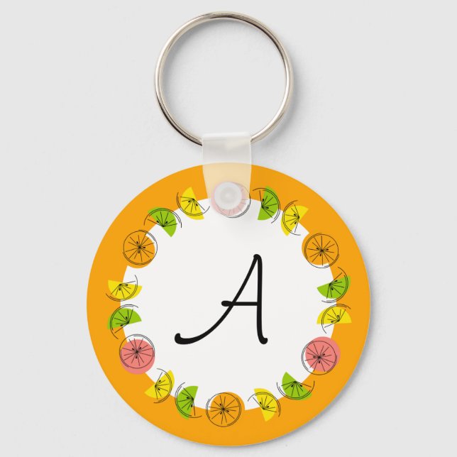 Citrus Circle Orange Monogram  double-sided Keychain (Front)