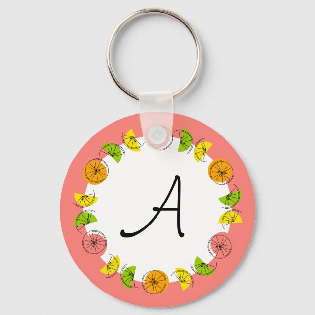 Citrus Circle Pink Monogram double-sided Keychain (Front)