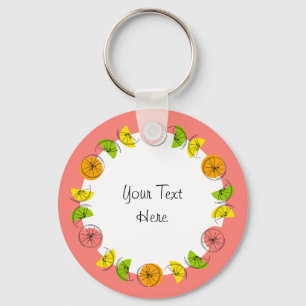 Citrus Circle Pink Text aluminum double-sided Keychain