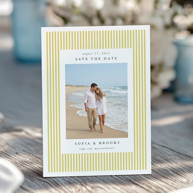 Citrus | Classic Pinstripe Photo Wedding Save The Date (Creator Uploaded)