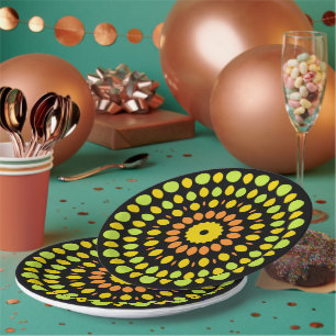 Citrus colors on black background, paper plates