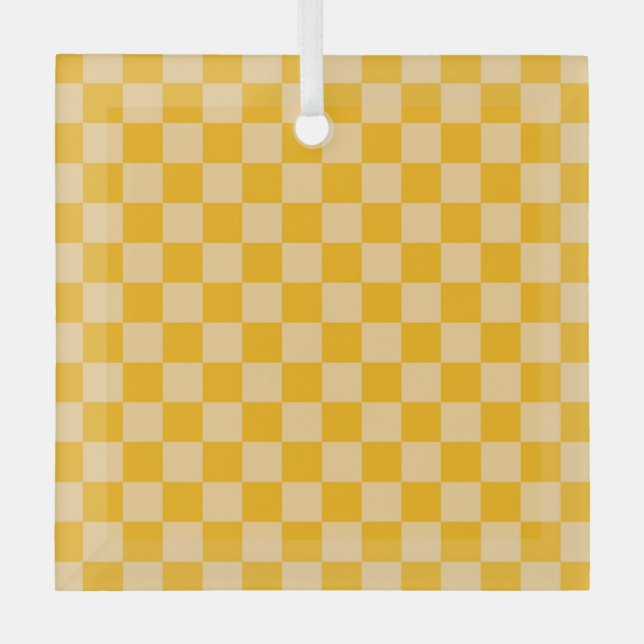 Citrus cream checkered board pattern glass ornament (Front)