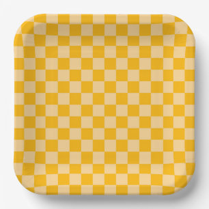 Citrus cream checkered board pattern paper plates