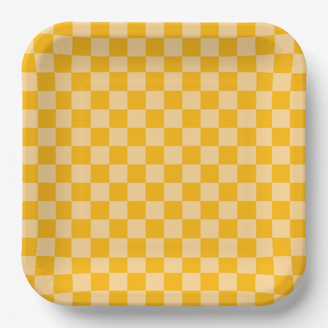 Citrus cream checkered board pattern paper plates (Front)