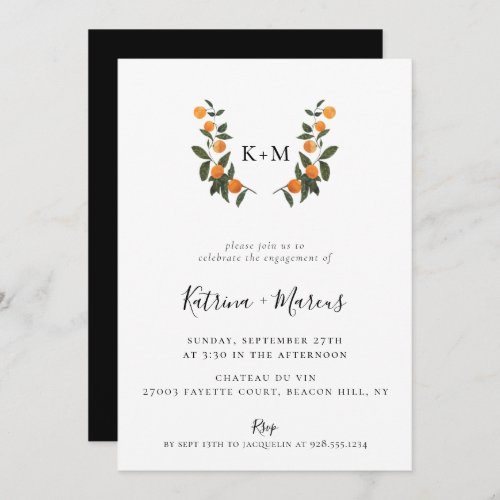 Citrus Crest Monogram Engagement Party Invitation