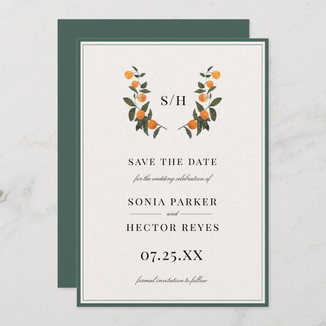 Citrus Crest Monogram Save The Date (Front/Back)