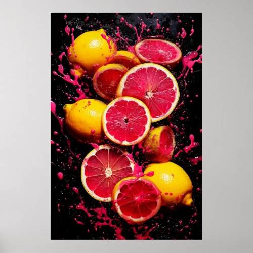 Citrus Cyclone A Whirlwind of Lemon and Pink Mist Poster