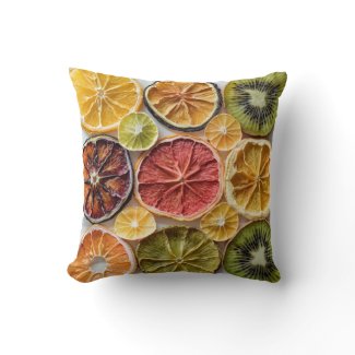 Citrus Delight Dried Fruit Slices on Pale Blue Throw Pillow