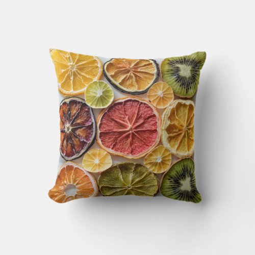 Citrus Delight Dried Fruit Slices on Pale Blue Throw Pillow