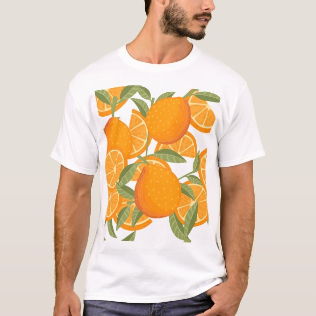 Citrus Delight: Orange Fruit Pattern T-Shirt (Front)