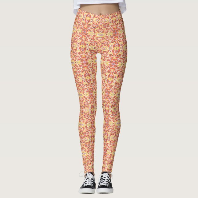 Citrus Delight Orange Pattern Leggings (Front)