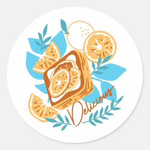 Citrus Delight Pastry and Leaves Dessert Pattern Classic Round Sticker