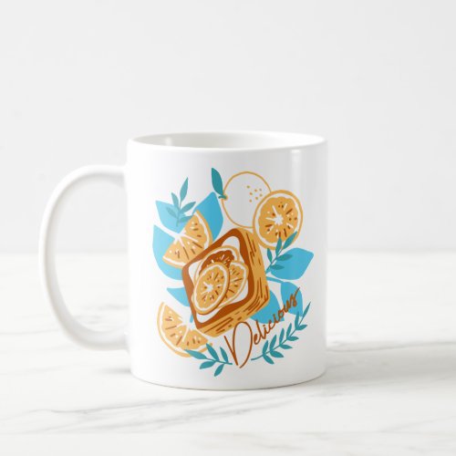 Citrus Delight Pastry and Leaves Dessert Pattern Coffee Mug