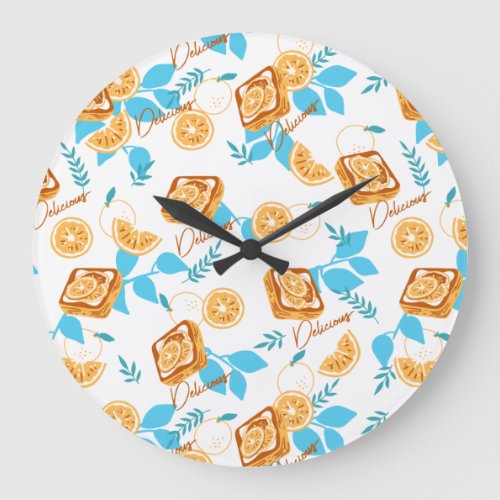 Citrus Delight Pastry and Leaves Dessert Pattern Large Clock