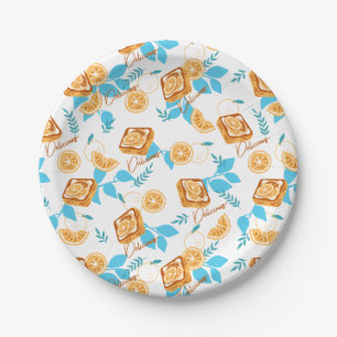 Citrus Delight Pastry and Leaves Dessert Pattern Paper Plates