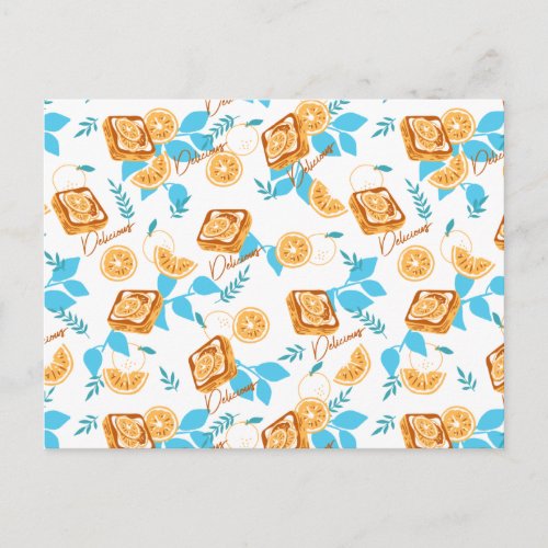 Citrus Delight Pastry and Leaves Dessert Pattern Postcard