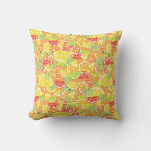 Citrus Delight _ Vibrant Fruit Pattern Throw Pillow