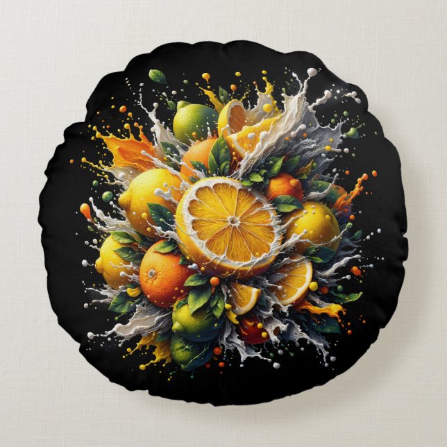 Citrus Explosion Round Pillow (Front)