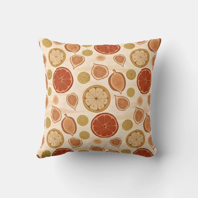 Citrus & Fig Mediterranean Kitchen Botanical Patrn Throw Pillow (Back)