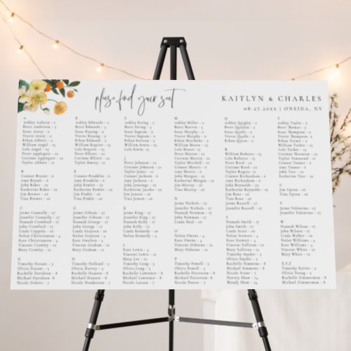 Citrus Floral Alphabetical Seating Chart Foam Board
