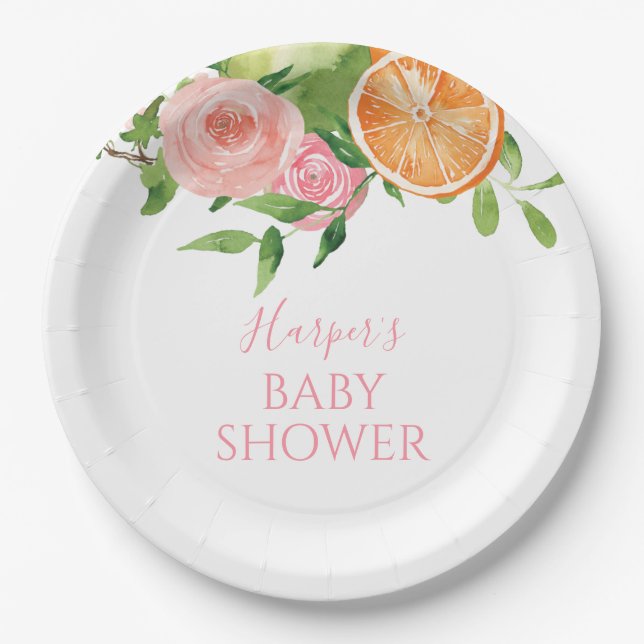 Citrus Floral Baby Shower Paper Plates (Front)