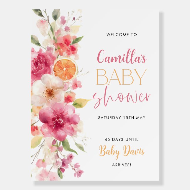 Citrus Floral Baby Shower Welcome Sign Foam Board (Front)
