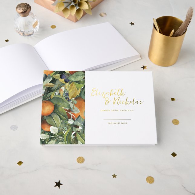 Citrus Floral | Botanical Wedding Foil Guest Book (Front Open)