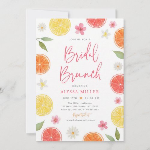 Citrus Floral Bridal Shower Brunch Invitation