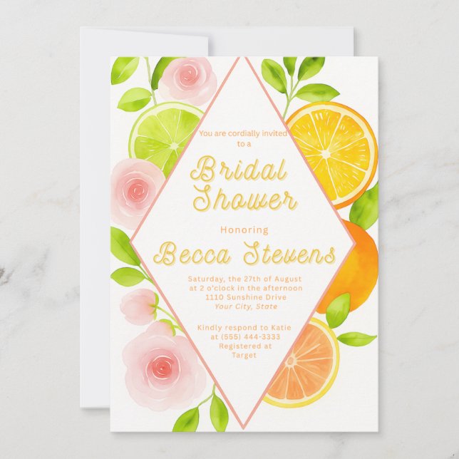 Citrus Floral Bridal Shower Invitation  (Front)