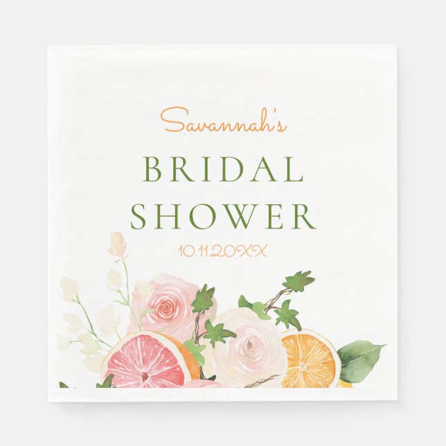Citrus Floral Bridal Shower Napkins (Front)
