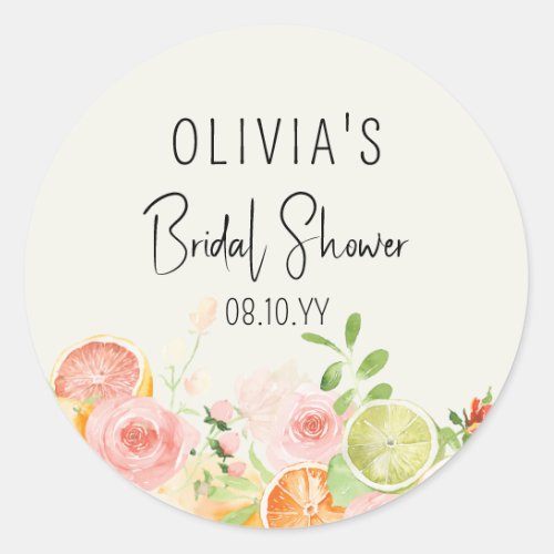 Citrus Floral Bridal Shower Shower Favor Box Classic Round Sticker