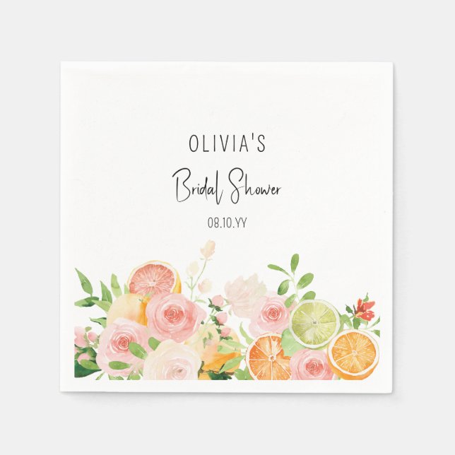 Citrus Floral Bridal Shower Shower Napkins (Front)