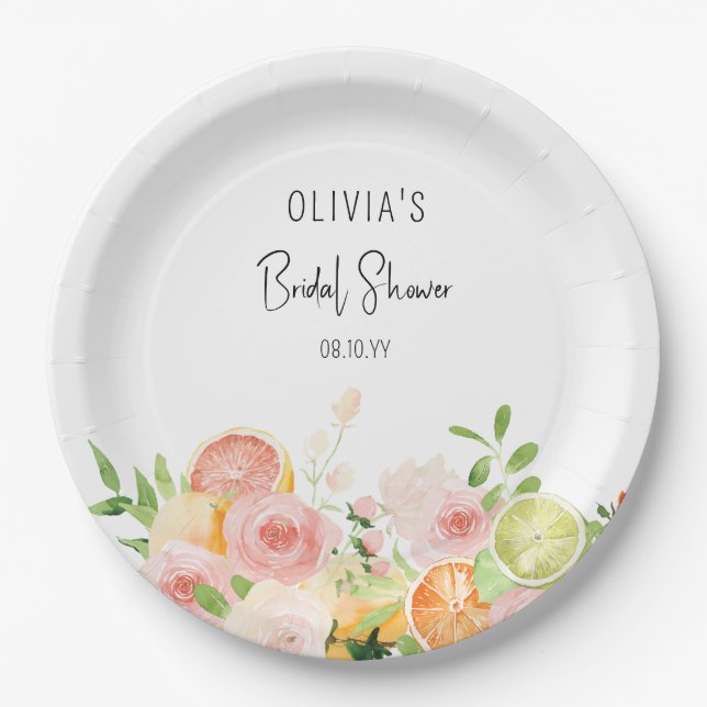 Citrus Floral Bridal Shower Shower Paper Plates (Front)