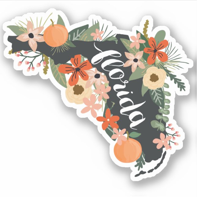 Citrus Floral Florida State Silhouette Sticker (Front)
