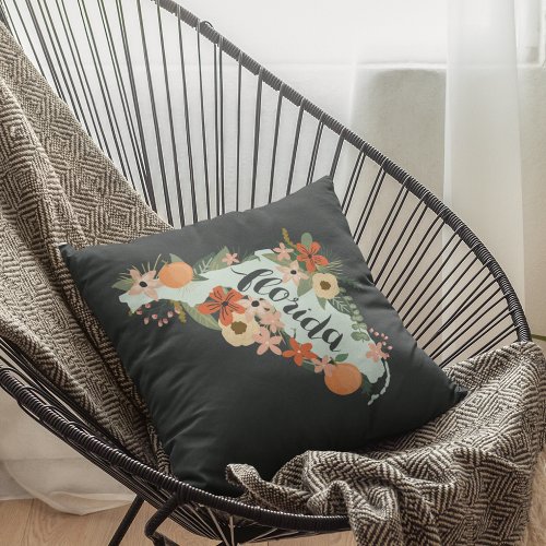 Citrus Floral Florida State Silhouette Throw Pillow