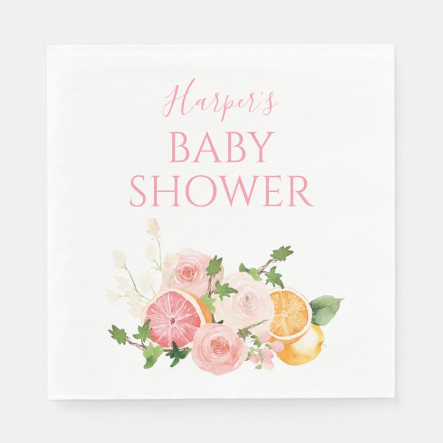 Citrus Floral Fruit Baby Shower Napkins (Front)