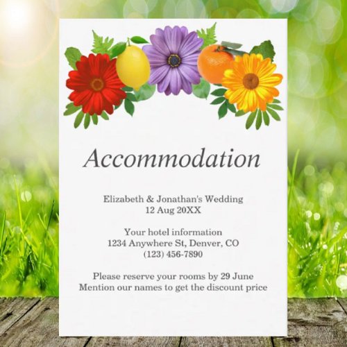 Citrus Floral Garden Wedding Accommodation Enclosure Card