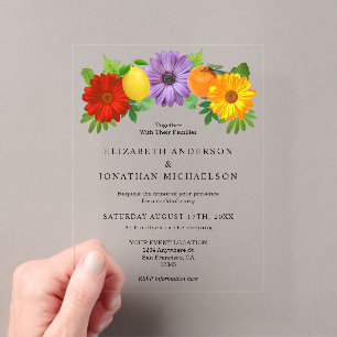 Citrus Floral Garden Wedding Cocktail Party Acrylic Enclosure Card