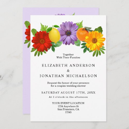 Citrus Floral Garden Wedding Couples Shower Invitation