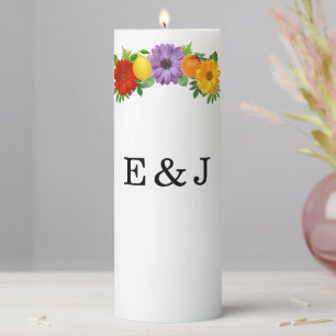 Citrus Floral Garden Wedding Pillar Candle