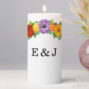 Citrus Floral Garden Wedding Pillar Candle