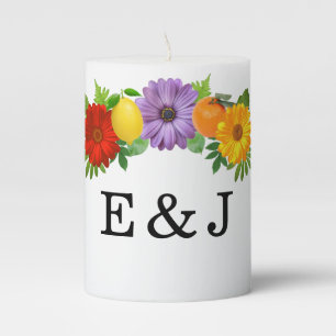 Citrus Floral Garden Wedding Pillar Candle