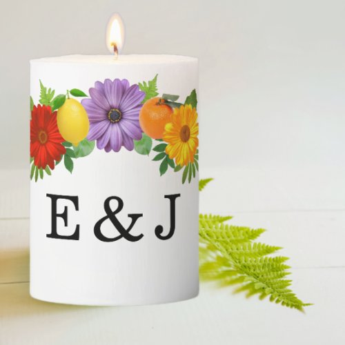 Citrus Floral Garden Wedding Pillar Candle