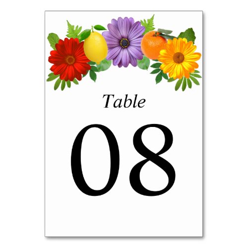 Citrus Floral Garden Wedding Table Number