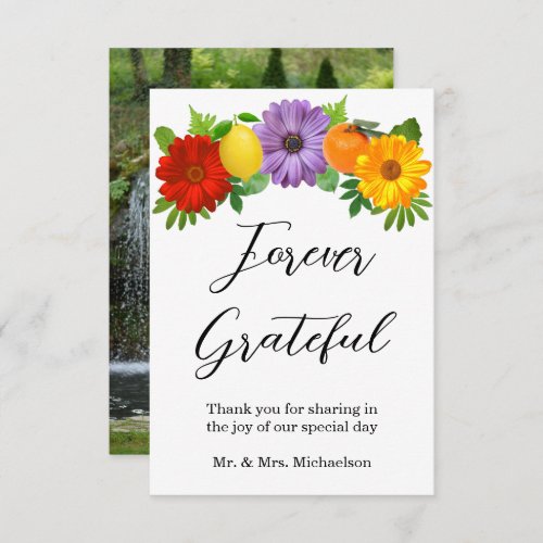 Citrus Floral Garden Wedding Thank You Card